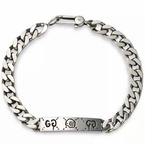 Gucci Sterling Silver Ghost Bar Plate Link Bracelet